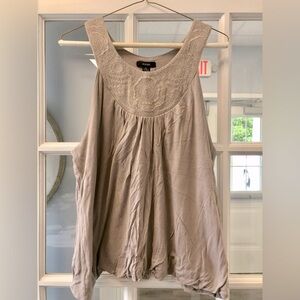 Alfani, Size XL, Tan/Taupe Dressy Tank Top with Embroidered Scoop Neck w/ Beads
